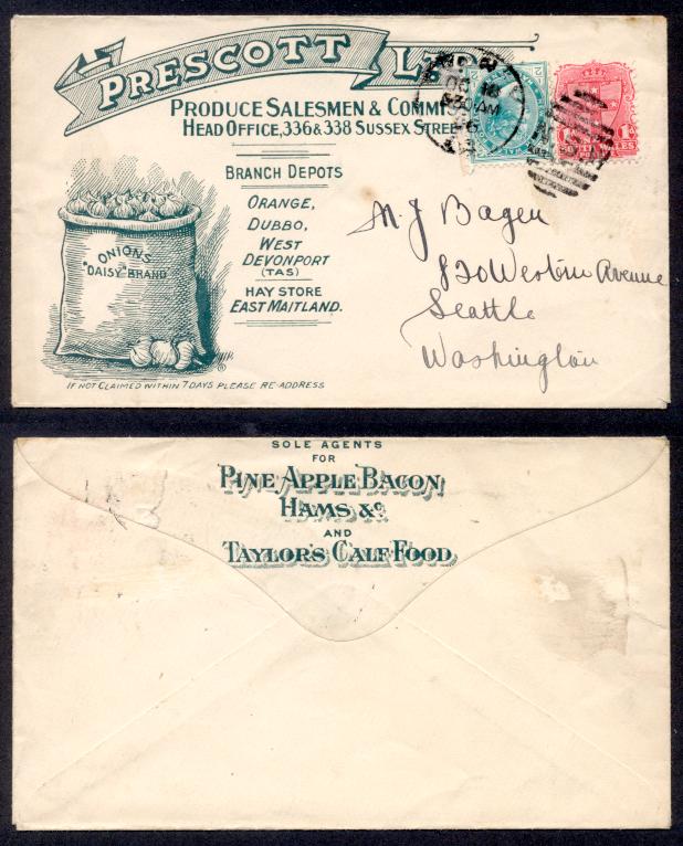 NEW SOUTH WALES 1906 PRESCOTT ILLUSTR ADV TO USA