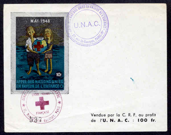 FRANCE UNAC 1948 RED CROSS ENV SCARCE!